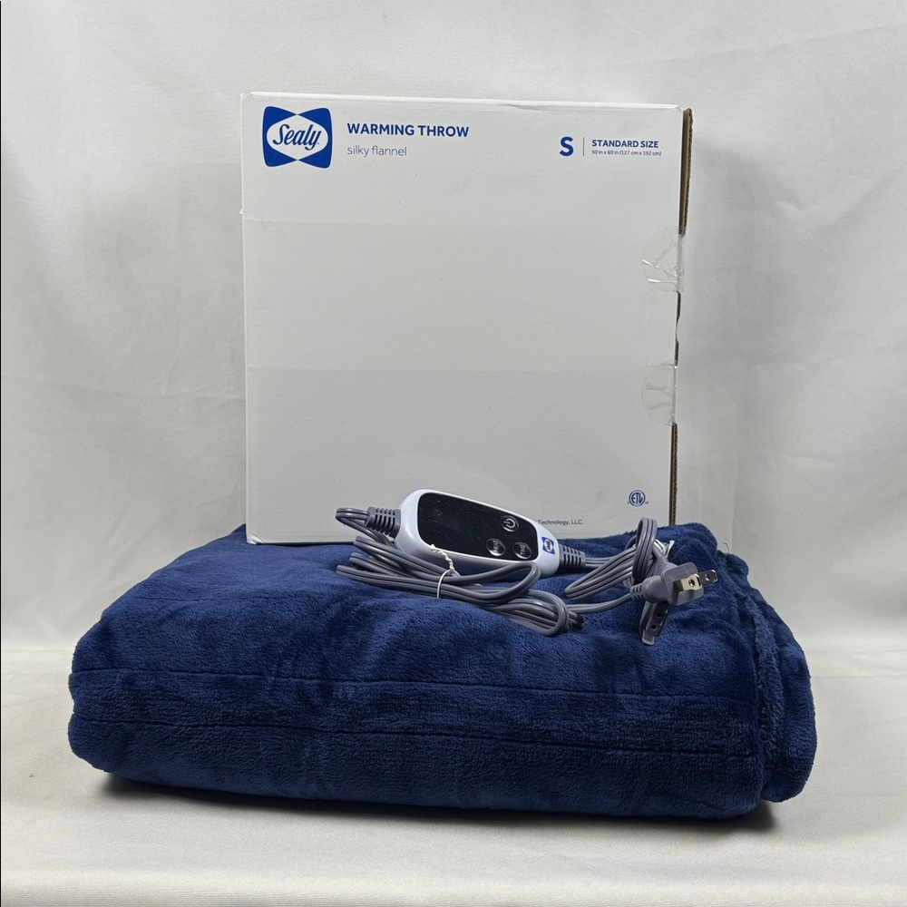 Sealy Warming Throw Silky Flannel 50 x 60 Electric Heated Blanket - Navy
